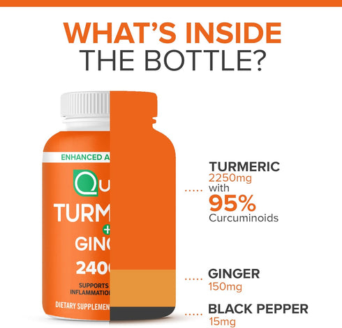 Qunol Turmeric Curcumin with Black Pepper & Ginger, 2400mg Turmeric Extract with 95% Curcuminoids, Extra Strength Supplement, Enhanced Absorption,...