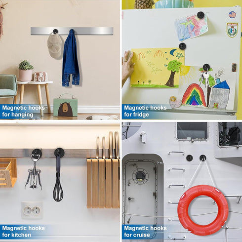 LOVIMAG Cruise Essentials Must Haves, 40lbs Magnetic Hooks for Cruise Cabins with Epoxy Coating, Black Neodymium Magnets with Hooks for Hanging, R...