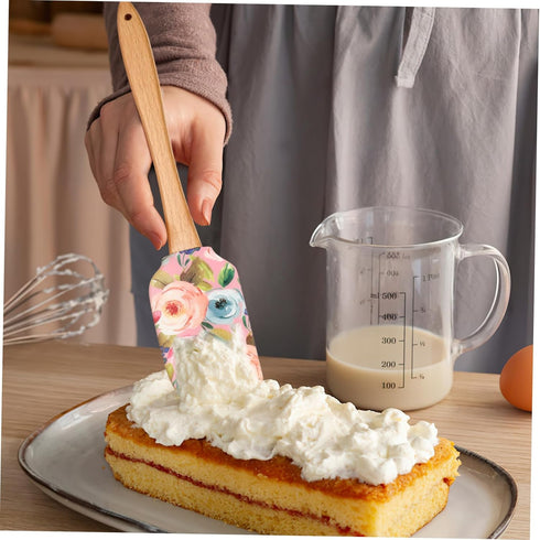 Luxshiny Silicone Scraper Spatula, 2pcs Wooden Handle Rubber Spatula Flower Pattern Mixing Scraper Cream Butter Spatula Non-stick Kitchen Utensils...