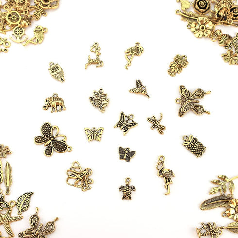 JIALEEY 200Pcs Tibetan Antique Gold Charm Mixed Pendants DIY for Bracelet Necklace Jewelry Making and Crafting...