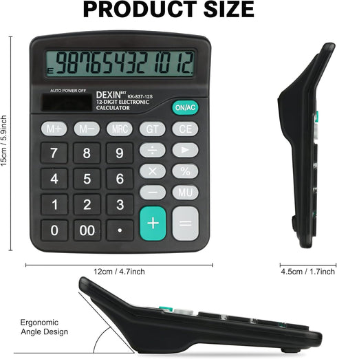 Desk Calculator, Envysun Compact 12-Digit Solar Battery Office Electronic Calculator with LCD Display, Dual Power Desktop Scientific Calculators (...