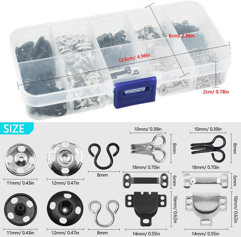 100 Pairs 3 Styles Skirt Hooks and Eyes Hook Closures, Sewing Snaps Fasteners Press Studs Clothing Fixing Hook Sewing Hook and Eye Latch or Skirt ...