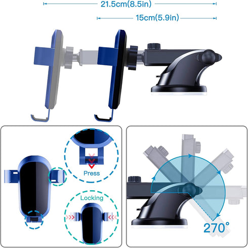 wipalor 2021 Upgraded Car Phone Holder Mount Auto-Clamp for Dashboard Windshield, Air Vent Cell Phone Holder for Car, Long Arm Strong Suction Car ...