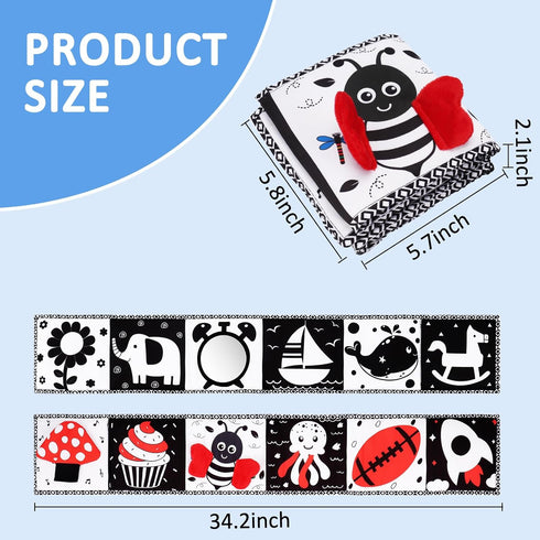 Black and White High Contrast Toys for Baby 0-3 3-6 months Infant Tummy Time Soft Book Sensory Musical Toy 0-2-4-6 month Babies Brain Development ...