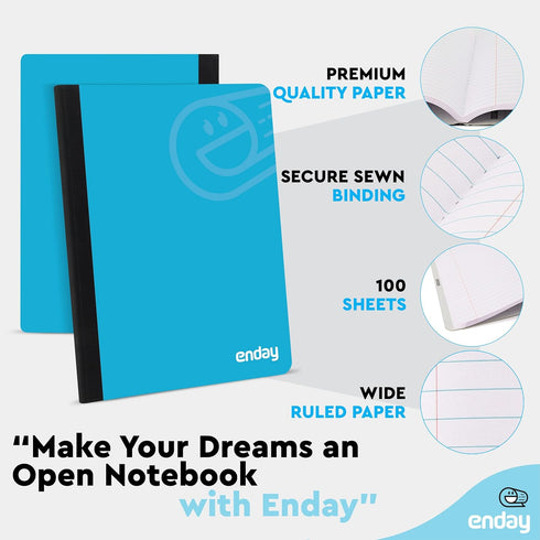 Enday Composition Notebooks Wide Ruled Paper, Hard Cover Composition Notebook, Premium Lined Composition Books, 100 Sheets Ruled Notebook in Pink,...