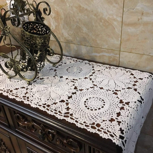 USTIDE 2pc Rustic Floral Table Runner Hand Crochet Table Placemats Beige Cotton Table Doilies Runners,15 Inches x31 Inches...