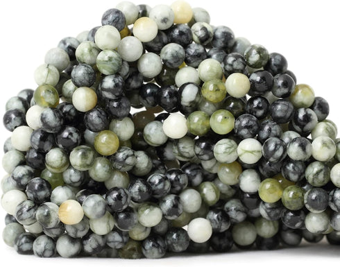 60PCS 6mm Natural Green Vine Jasper Round Loose Beads for Jewelry Making 1 Strand 15"...