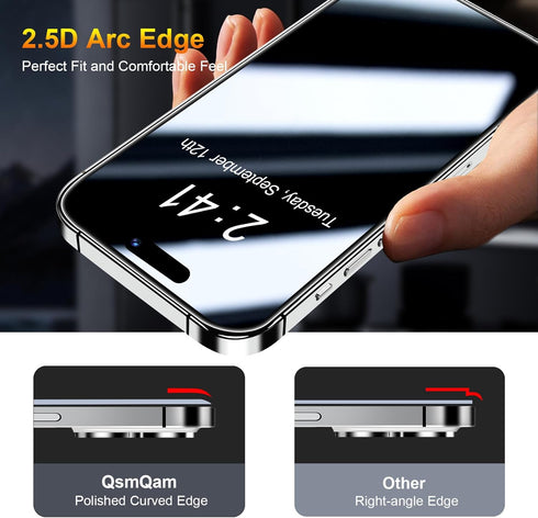 3 Pack Screen Protector for iPhone 15 Pro Max 6.7 Inch with 3 Pack Camera Lens Protector, Ultra HD Tempered Glass, 9H Hardness, Anti Scratch, Bubb...