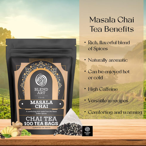Blendart, India's Original Masala Chai Tea bags (100 Count) Classic Assam Black Tea blended with Ginger Cardamom and Exotic Spices Robust & Spicy ...