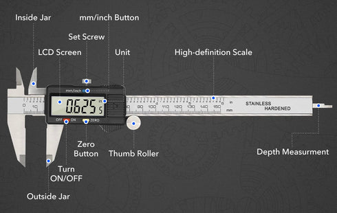 Digital Caliper Precise Measuring Tool, Vizbrite 6 inch Stainless Steel Electronic Vernier Calipers with Auto-Off Large LCD Screen, Accurate to ±0...