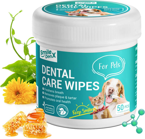 Dog Dental Care Wipes - Cat & Dog Teeth Cleaning Finger Wipes - Dog Tooth Brushing Kit Dental Wipes - Reduces Plaque & Freshens Breath (50 Pcs)...