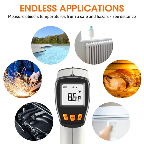 Infrared Thermometer, Laser Temperature Gun for Cooking, Non Contact Temp Gauge, Adjustable Emissivity IR Thermometer Heat Temperature Reader Gun ...