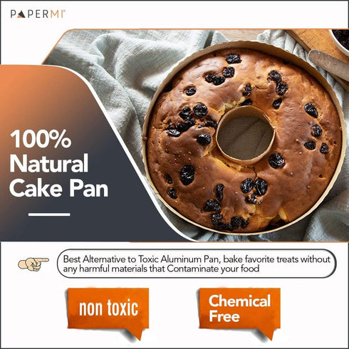Round Paper Cake Pans – 12pcs, 8” x 2.4”, 35oz – Oven, Microwave & Freezer Safe Panettone Paper Mold With Hole – Non Stick, Disposable & Presentab...