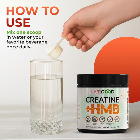 LIVEGOOD™ Creatine Plus HMB Supplement, 3g HMB for Muscle Strength & Recovery, 8.5oz....