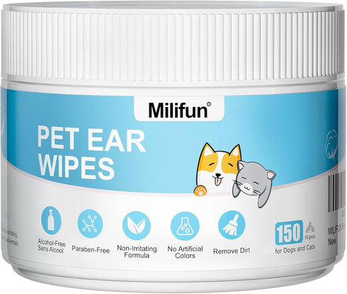 150 Count Dog Ear Cleaner Wipes, Dog Ear Wipes, Gently Remove Ear Wax, Debris - Soothes & Relieves Ear Itching, Natural Cleaning Puppy Ear Wipes, ...