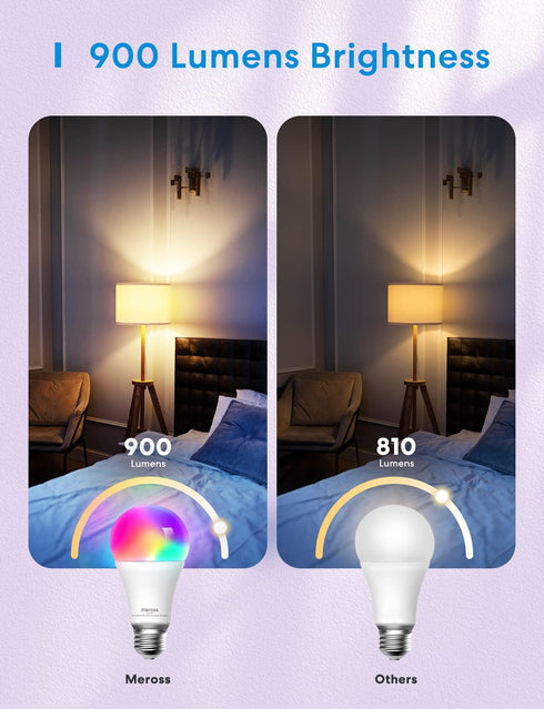 meross Smart LED Light Bulb, Smart WiFi LED Bulbs Compatible with Apple HomeKit, Siri, Alexa, Google Home & SmartThings, Dimmable E26 Multicolor 2...