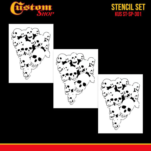 Custom Shop Airbrush Pile of Skulls Stencil Set (3 Pack of Same Skull Design) - Laser Cut Reusable Templates - Auto, Motorcycle Graphic Art...
