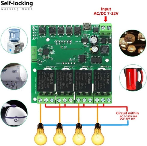 4-Channel WiFi Smart Switch Relay Module, TUYA/Smart Life App for Smart Home Remote Control, Momentary Time Adjustable, Compatible with Alexa/Goog...