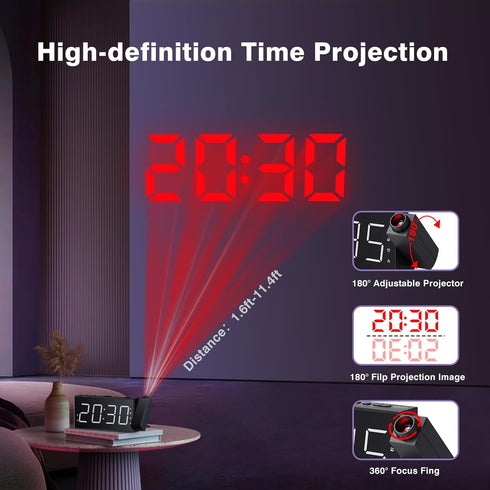 Mesqool Projection Alarm Clock with FM Radio,Large Number Display & Dimmer,USB Charger,Sleep Timer,Battery Backup,Dual Alarms,Clock Radio for Bedr...