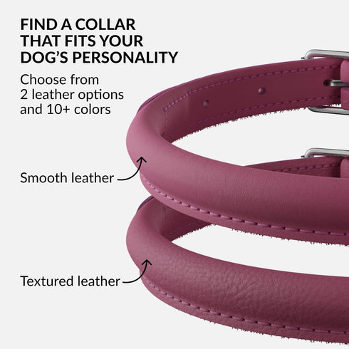 CollarDirect Rolled Leather Dog Collar, Soft Padded Round Puppy Collar, Handmade Genuine Leather Collar Dog Small Large Cat Collars 13 Colors (8-1...