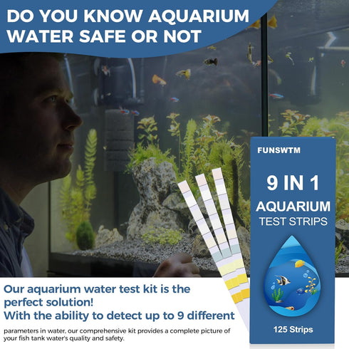Aquarium Water Test Kit for Freshwater: 125ct 9 in 1 Aquarium Test Strips for Fish Tank Monitor pH Chlorine Hardness Nitrate, Nitrite,ect...