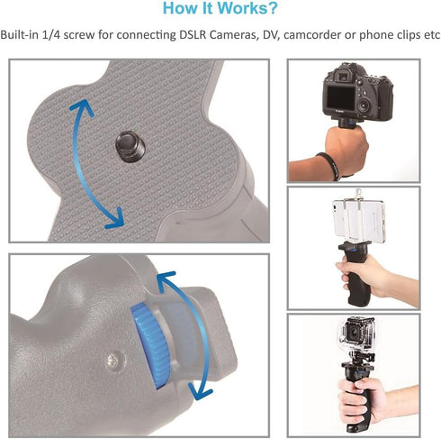 Camera Handheld Grip Handle Stabilizer with 1/4” Screw for DSLR SLR Cameras Canon Panasonic Sony Nikon Pentax and iPhone Samsung Smart Phone Gopro...