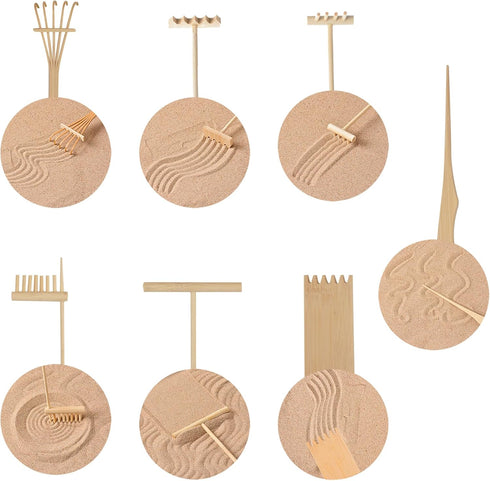 7Pcs Mini Zen Garden Rakes, Zen sand garden rake set, mini Zen garden tools and accessories for Home Gift Garden Decor Serenity and Spiritual Medi...