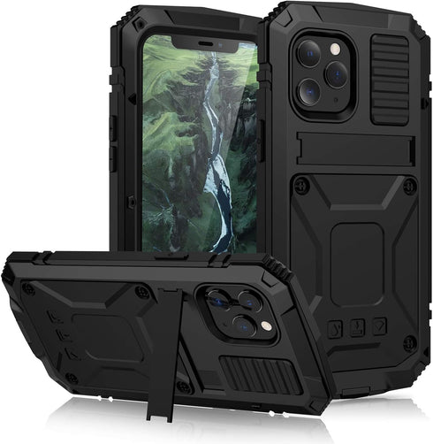 iPhone 12 Pro Max Metal case with Kickstand Built-in Screen Protector Case Sturdy Military Armor Durable Full Body Heavy Duty Shockproof Drop Test...