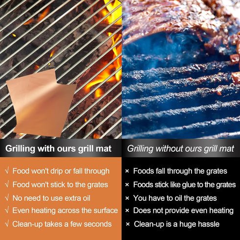 UBeesize 7 Pack Copper Grill Mats for Outdoor Grill, Heavy Duty BBQ Grilling Matt & Oven Liners, Resuable, Easy to Clean, Works on Gas Charcoal El...