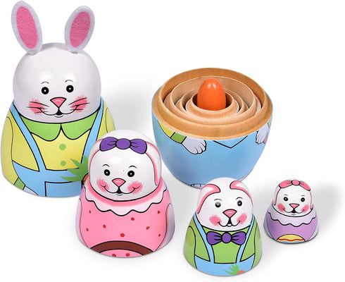 Tngan Nesting Dolls, 5Pcs 6" Tall Russian Nesting Dolls, Handmade Matryoshka for Kids, Wooden Stacking Toys for Christmas Home Wedding Party Decor...
