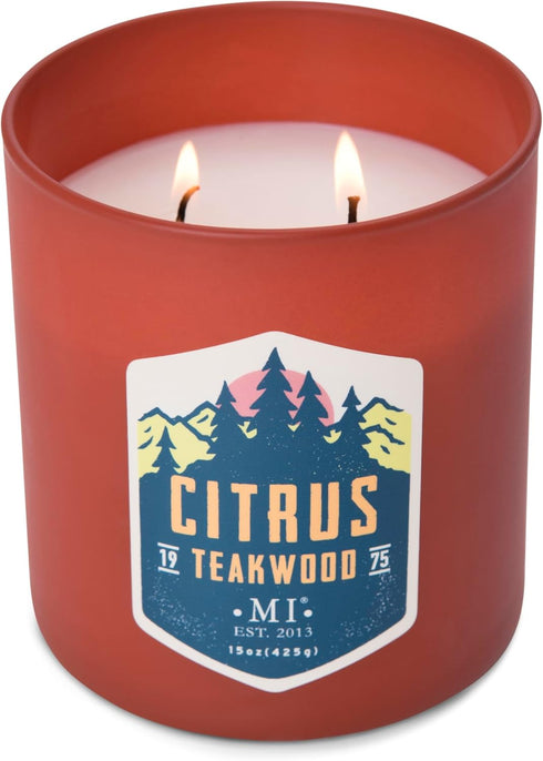 Manly Indulgence Citrus Teakwood Scented Candles for Men, 2 Wick, 15 oz Premium Soy Blend Wax, 60H Burn, Candles for Home Scented – Made in The US...