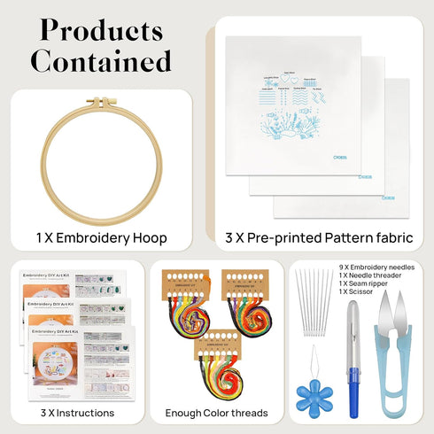 Catephe Embroidery Kit for Beginners, 3 Set Embroidery Starter Kit with Embroidery Patterns, Beginner Embroidery Kit for Beginners Adults and Kids...