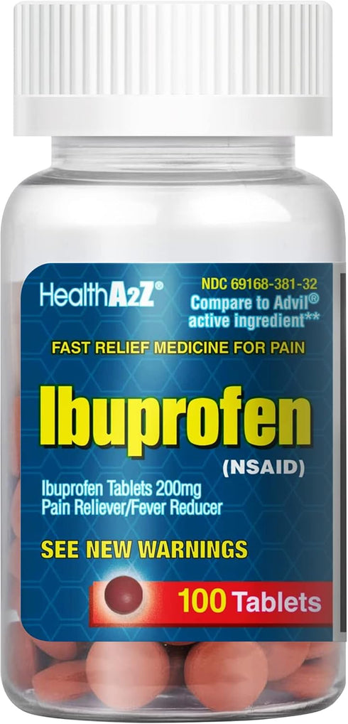 HealthA2Z® Ibuprofen 200mg | Pain Relief | Body Aches | Headache | Arthritis | Cramps | Back Pain | Fever Reducer (100 Count)...