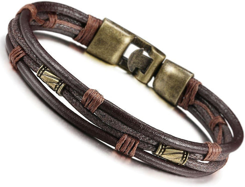 Jstyle Mens Vintage Leather Wrist Band Brown Rope Bracelet Bangle...