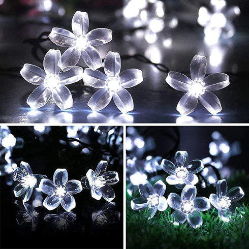 Outdoor Solar Flower String Lights Waterproof 50 LED Fairy Light Decorations for Christmas Tree Garden Patio Fence Yard Spring (Cool White)...