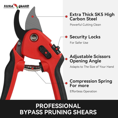 Flora Guard Garden Shears 8.2" Bypass Pruning Shears, Professional Ultra Sharp Sk5 Steel Garden Clippers, Rubber Handle Heavy Duty Plant Cutting S...