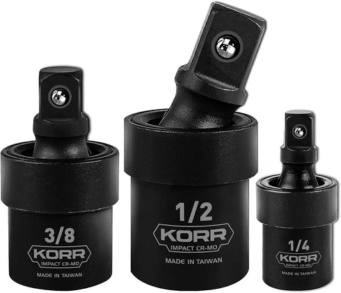 KORR Tools KSS007 3pc Impact Grade Universal Joint Swivel Socket Set 1/4-Inch, 3/8-Inch, 1/2-Inch Drive...