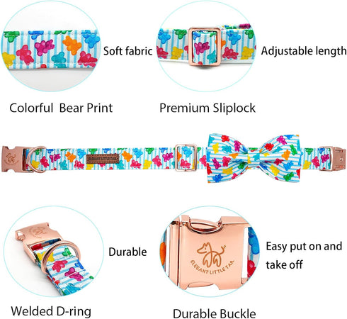 Elegant little tail Dog Collar, Summer Dog Collar with Bow tie, Blue Bear Print Dog Collars Pet Collar Boy Girl Cute Bowtie Collar Dog for Medium ...
