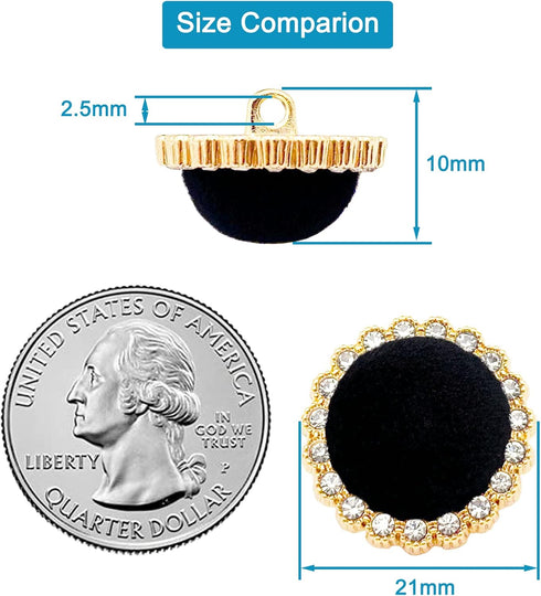 10pcs Round Shank Buttons for Sewing Black Velvet Gold Button Crafts Coats Clothes Suits Sweaters Dress Bags Decorations 34L/21mm (13/16 inch)...