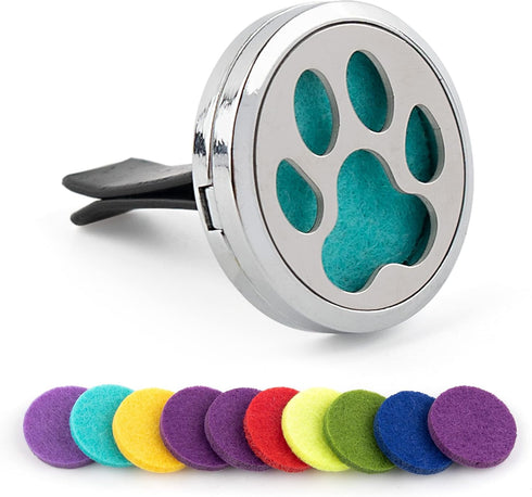 Framendino, 1 Pack Dog Paw Print Essential Car Oil Diffuser Aromatherapy Car Diffuser Vent Clip Stainless Steel Air Freshener Lockets for Men Wome...