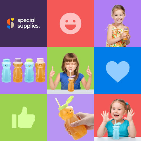 Special Supplies Honey Bear Straw Cup For Babies, 4-Pack, Fun Animal-Shaped Baby Led Weaning Training Drink for Straw Training and Weaning...
