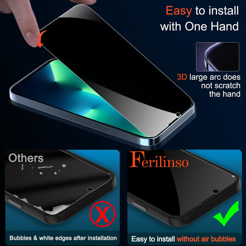 Ferilinso for iPhone 13 Pro Privacy Screen Protector, 2 Pack 9H Anti Spy Tempered Glass with 2 Pack Camera Lens Protector, Case Friendly, Bubble F...