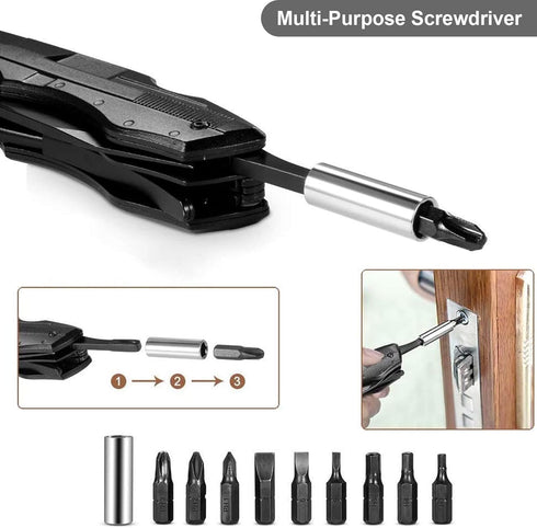Multitool Pocket Pliers Folding Knife Stainless Steel Survival Camping Knife Bottle Opener Screwdrivers Liner Lock Durable Sheath Gifts for Men Pe...