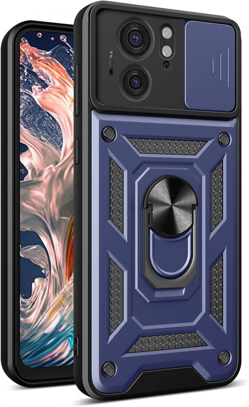 CCSmall for Motorola Edge 40 Case with Slide Camera Cover for Men, Military Grade Drop Protective Phone Cover Case with Ring Kickstand for Motorol...