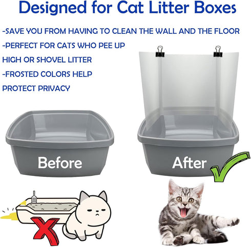 3 Pack Large Size Cat Litter Box Pee Shields, Easy Cleaning Frosted High Side Litter Box Splash Guard Cat Pee Shields for Open Top Litter Pan...