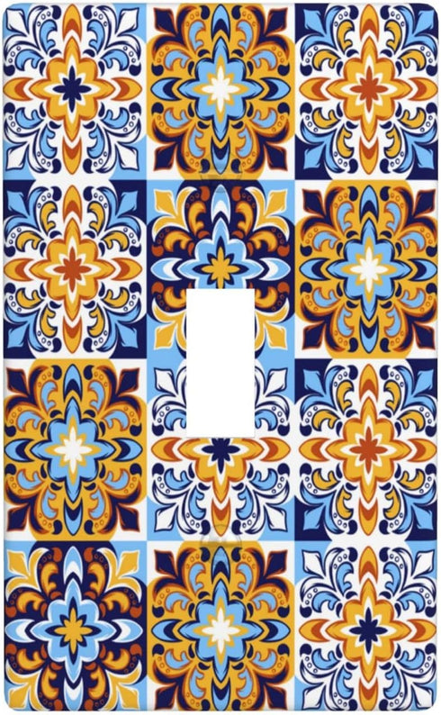 Mexican Talavera Tiles Single Toggle Light Switch Plate Cover Decor Wall Plate Cover For Home Bedroom Kitchen Decorative 4.5 * 2.76 Inches Standar...