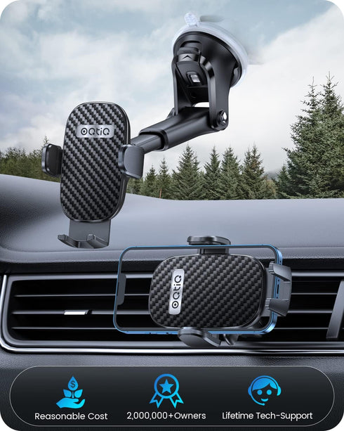 OQTIQ Easy One Pull-Push Telescopic Arm Dashboard & Windshield & Vent Universal Suction Cup Car Phone Holder for All Cellphones(4-6.8")- H6 Carbon...