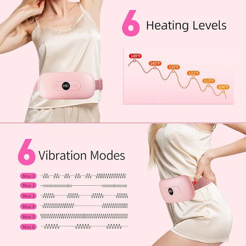 Portable Heating Pad Period Cramps: 30 to 60 Minutes Timer 6 Heat Levels and 6 Vibration Modes Cordless Electric Heating Pad for Back Pain Relief ...