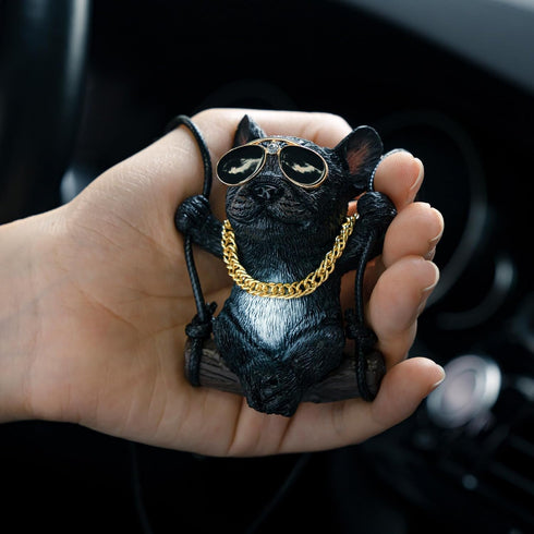 French Bulldog Car Mirror Hanging Accessories Cute Swinging Dog Rear View Mirror Accessories for Men & Women (Black)...