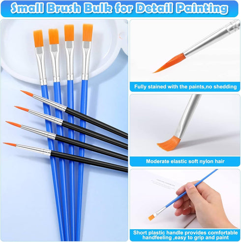 200 Pcs Small Paint Brushes Bulk, Anezus Kids Paint Brushes Detail Fine Brushes with Flat and Round Tip Acrylic Paint Brushes Set for Classroom Wa...